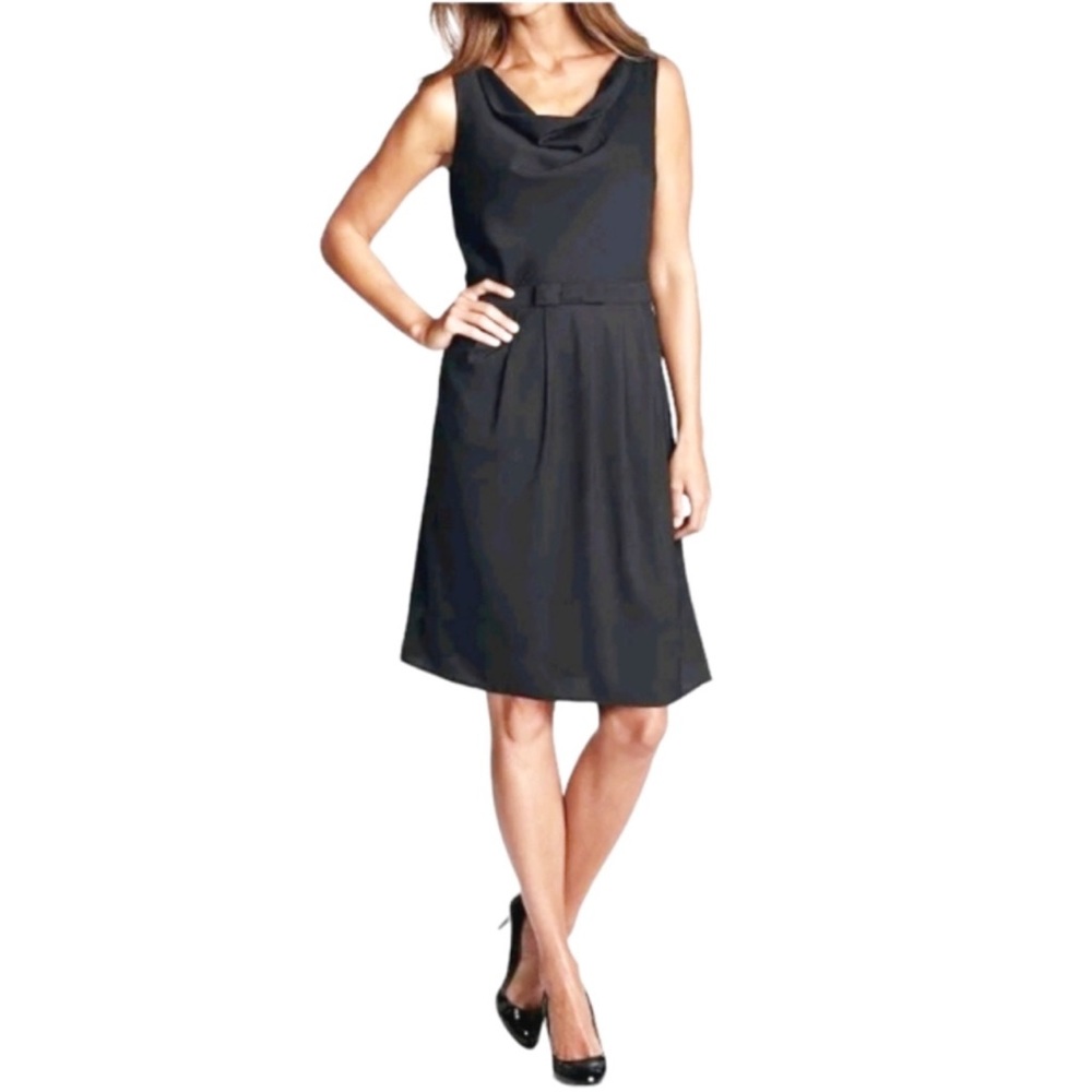 Lands’ End Size 18 Black Drape Neck Twill Dress Bow Waist Sleeveless NWOT